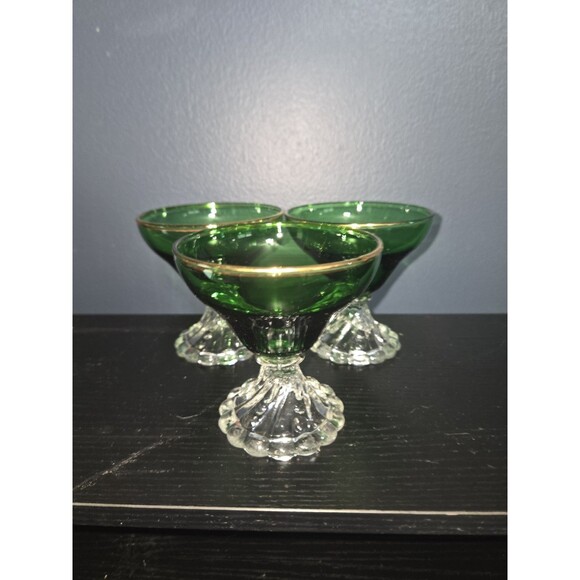 Anchor Hocking BURPLE Forest Green Cocktail Bar Stems Set Of 3 Glass Vtg 50s MCM - Picture 1 of 9